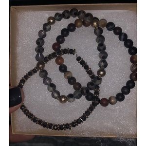 Black beaded bracelets (3 set)